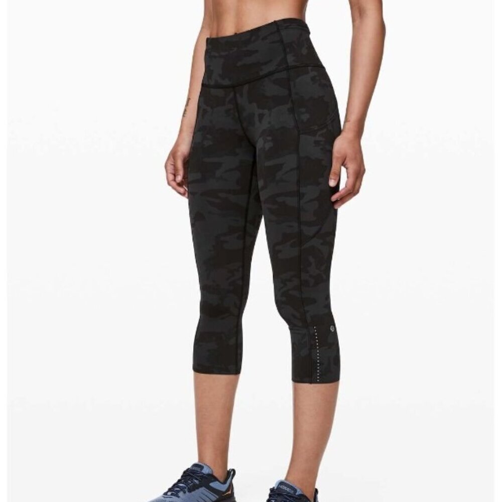 Lululemon Fast and Free Crop II 19" *Nulux Incognito Camo Multi Gray Sz 8